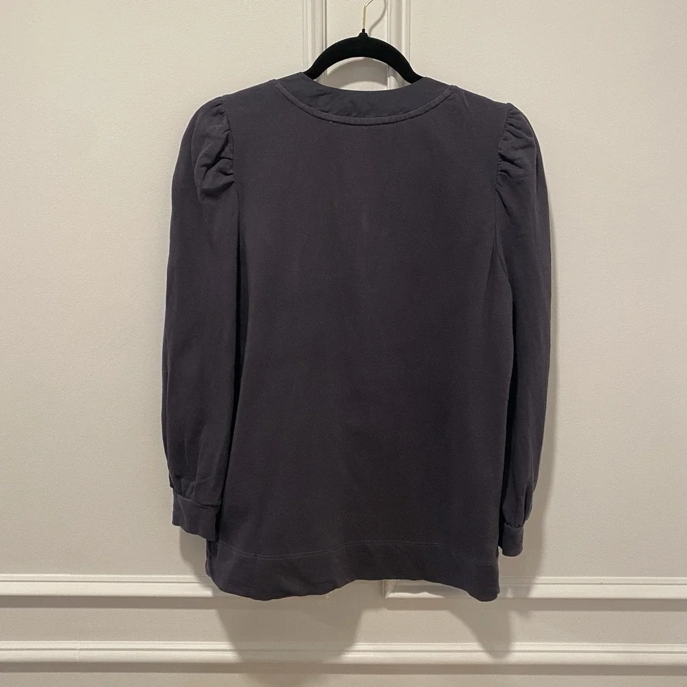 LOFT Women's Top Size‎ S Gray Puff Sleeve Button Detail V-Neck 3/4 Sleeve